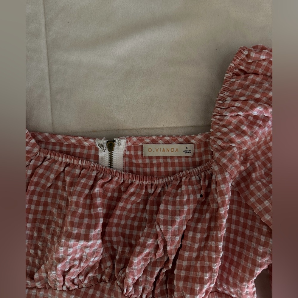 Pink Gingham Off-Shoulder Top - Picture 3 of 5